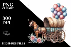 Vintage Horse Wagon Balloons Watercolor Product Image 1