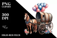 Vintage Horse Wagon Balloons Watercolor Product Image 3
