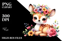 Cartoon-Style Deer with Flower Crown | Watercolor Clipart Product Image 2