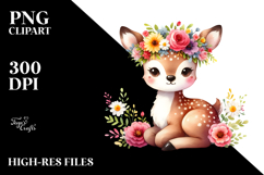 Cartoon-Style Deer with Flower Crown | Watercolor Clipart Product Image 2