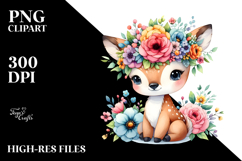 Cartoon-Style Deer with Flower Crown | Watercolor Clipart Product Image 2