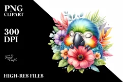 Colorful Watercolor Macaw Flower Clipart Product Image 1