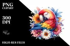 Colorful Watercolor Macaw Flower Clipart Product Image 3