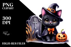 Cute Black Cat for Halloween | Watercolor Clipart Product Image 1