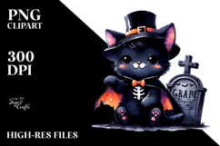 Cute Black Cat for Halloween | Watercolor Clipart Product Image 2
