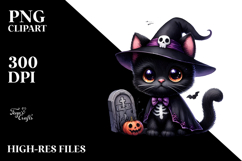 Cute Black Cat for Halloween | Watercolor Clipart Product Image 2