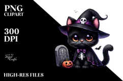 Cute Black Cat for Halloween | Watercolor Clipart Product Image 2