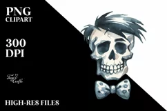 Skull with Hair and Bow, Transparent PNG Product Image 3