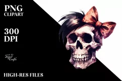 Skull with Hair and Bow, Transparent PNG Product Image 1