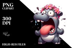 Dramatic Hippo with Flower Crown, Vector Art Product Image 2