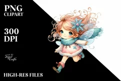 Small Cute Fairy Tumbling with Snow Flakes PNG Product Image 3