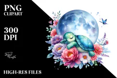 Pastel Baby Turtle Sleeping on the Moon PNG Product Image 2