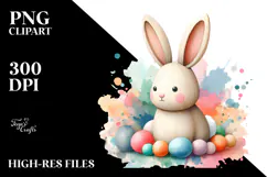 Colorful Pastel Bunny on Wood, PNG Product Image 2
