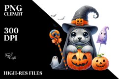 Funny Seal in Halloween Suit White Background Clipart Product Image 1