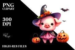 Cute Pig for Halloween Scene | Watercolor Clipart Product Image 2