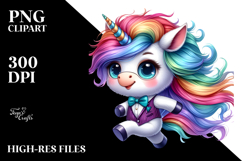 Cute Baby Unicorn with Floral Wreath,Watercolor PNG Product Image 2