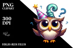 Quirky Owl with Party Hat PNG Product Image 2