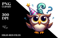 Quirky Owl with Party Hat PNG Product Image 2