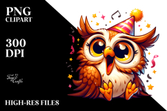 Quirky Owl with Party Hat PNG Product Image 2