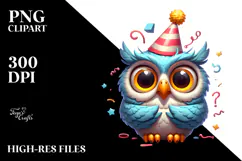 Quirky Owl with Party Hat PNG Product Image 2