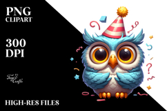 Quirky Owl with Party Hat PNG Product Image 2