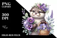 Detailed Cute Otter Holding Flower Basket | Sublimation Product Image 1