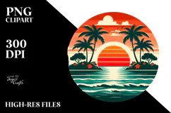 Retro Tropical Island Sunset PNG Product Image 2