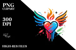 Heart with Wings and Fire Paintbrush Style PNG Product Image 2