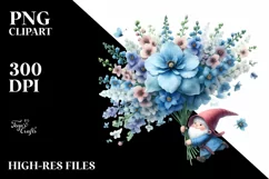 Cute Gnome Holding Delphinium | Sublimation | Clipart Product Image 1