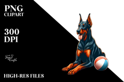 Doberman Pinscher Surf and Ball Sunset Clipart Product Image 2