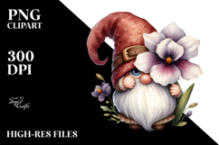 Watercolor Cute GNOME with Big Hat and Zinnia PNG Product Image 2