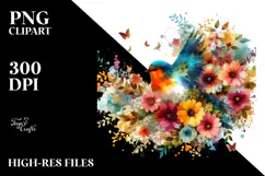 Bird Half of Spring Flowers PNG Product Image 2