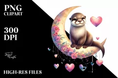 Colorful Otter Sitting on Half Moon PNG Product Image 2