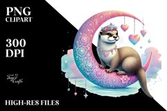 Colorful Otter Sitting on Half Moon PNG Product Image 2