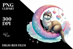 Colorful Otter Sitting on Half Moon PNG Product Image 2