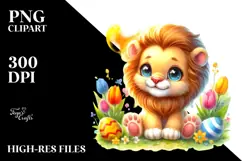 Sitting Cute Baby Lion in Spring Clothes, Vibrant PNG Product Image 2