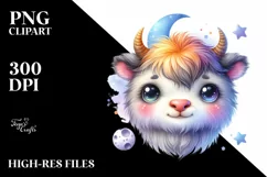 Colorful Musk Ox Moon Watercolor | Clipart Product Image 1