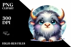 Colorful Musk Ox Moon Watercolor | Clipart Product Image 1