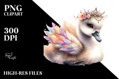 Digital Watercolor Adorning Baby Swan PNG Product Image 2