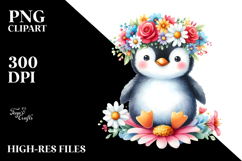 Cute Penguin Flower Crown Clipart Product Image 2