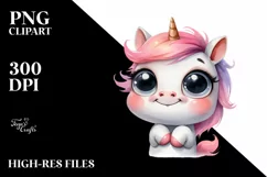 Expressive Funny Baby Face Unicorn, PNG Product Image 1