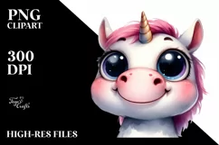 Expressive Funny Baby Face Unicorn, PNG Product Image 3