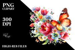 Butterfly Half of Spring Flowers PNG Product Image 2