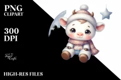 Cute Baby Cow on Moon, Transparent PNG Product Image 1