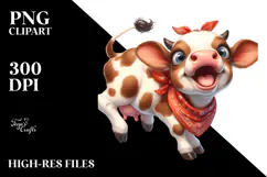 Joyful Baby Calf with Bandana, Digital Watercolor PNG Product Image 2