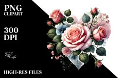 Washed Watercolor Heart with Roses PNG Product Image 2