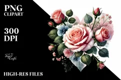 Washed Watercolor Heart with Roses PNG Product Image 2