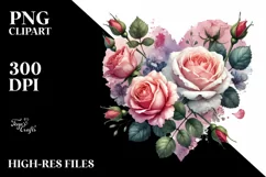 Washed Watercolor Heart Roses PNG Product Image 2