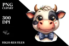 Funny Cow with Bow and Tie PNG Product Image 2