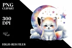 Colorful Arctic Fox Moon Stars Watercolor | Clipart Product Image 2